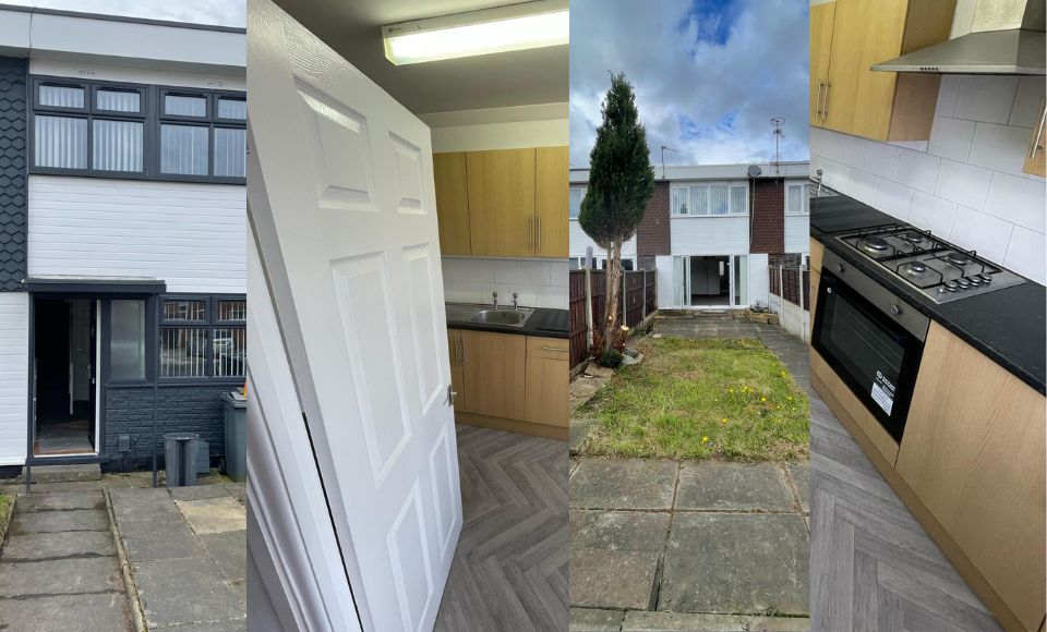 4 images of a tidy, refurbished rental property in Widnes, side by side