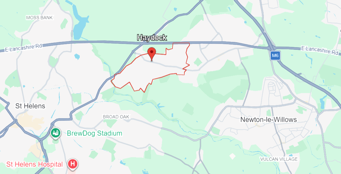 A map showing the location of Haydock, St Helens